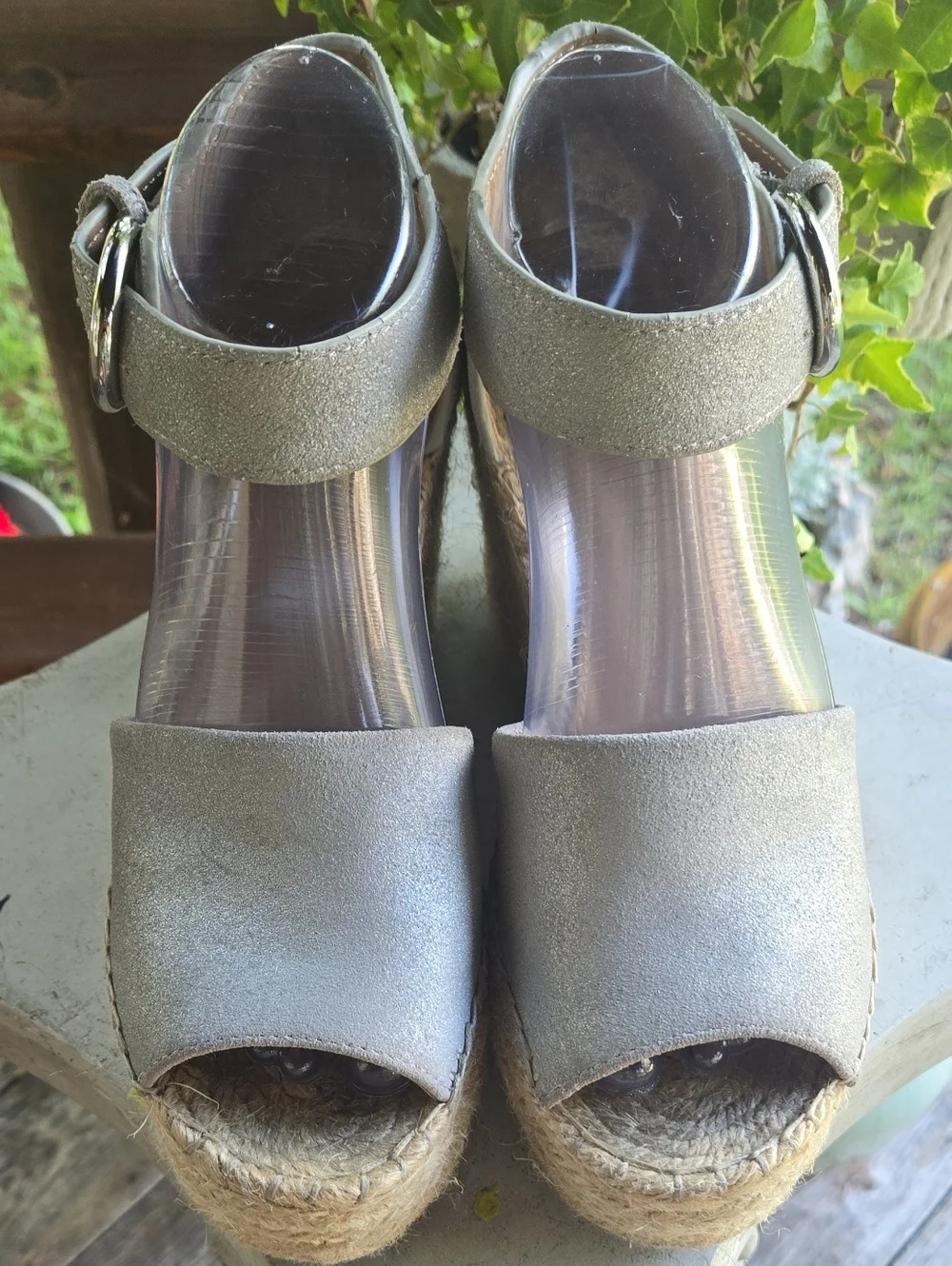 Marc Fisher Lalida Metallic Silver Espadrille Wedge Size 8